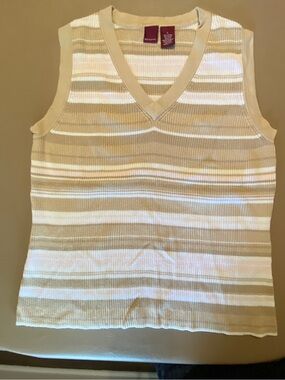 Merona Beige and White Striped V-Neck Knit Tank